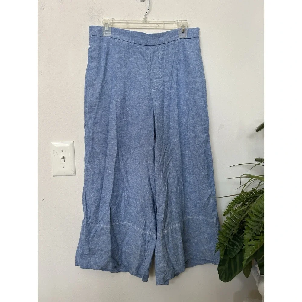 NWT Banana Republic Blue Linen Crop Wide Leg Pants Beach Summer Trouser Sz M